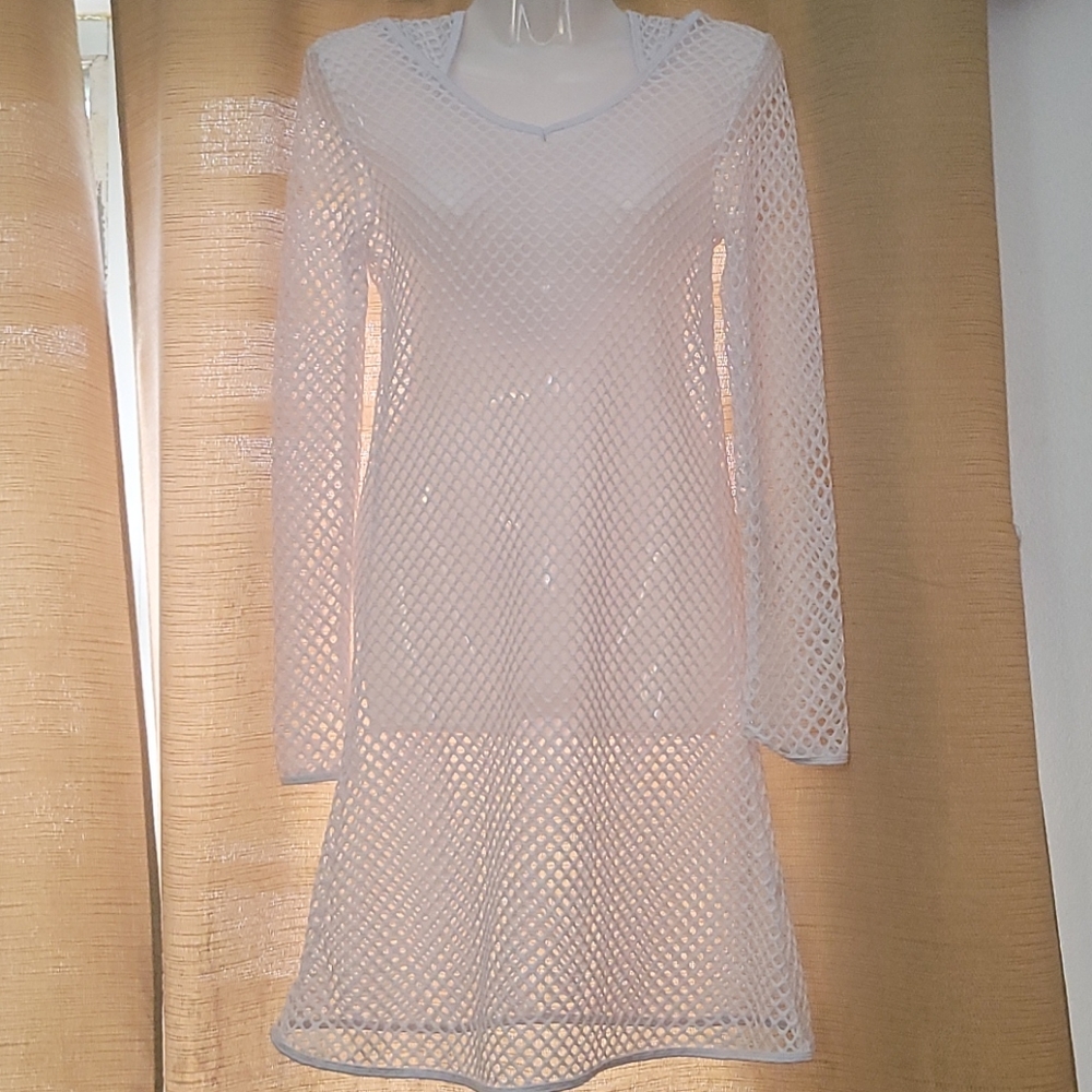 Balance Cover-up Ladies Hooded White Holey Mesh Long Sleeve